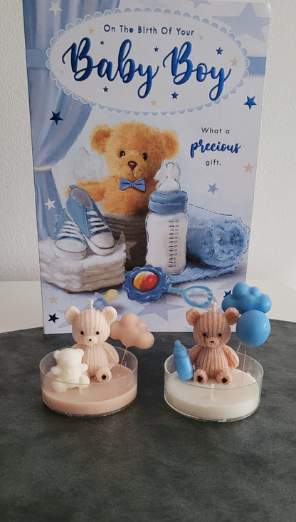 Świeca sojowa miś z balonem — upominek na baby shower | Candle by Ann