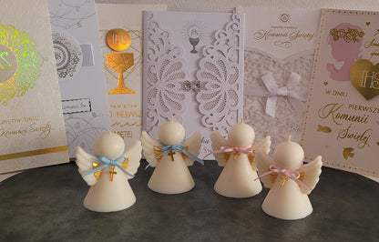 Świeca sojowa aniołek z krzyżykiem — pamiątka Pierwszej Komunii | Candle by Ann