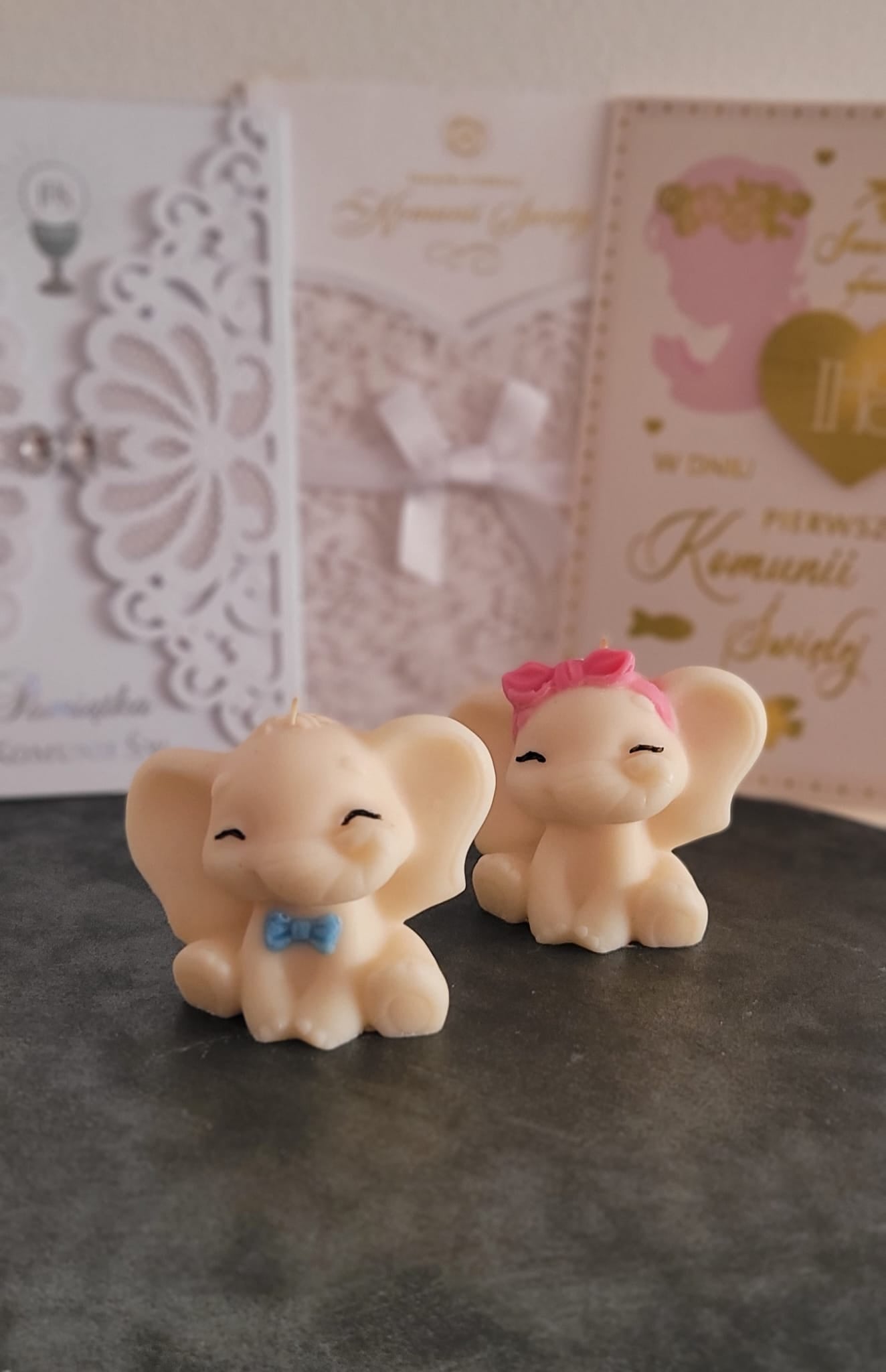 Świeca sojowa słonik — pamiątka na Pierwszą Komunię Świętą | Candle by Ann