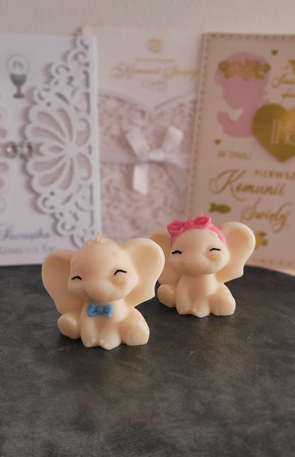 Świeca sojowa słonik — pamiątka na Pierwszą Komunię Świętą | Candle by Ann